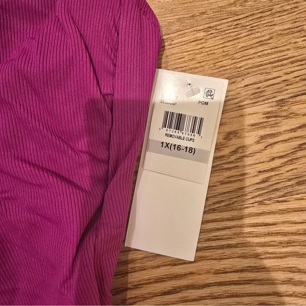 NWT 2023 BECCA BY REBECCA VIRTUE Pink Ribbed Asymmetrical One Piece Swimsuit 1X - Picture 4 of 5